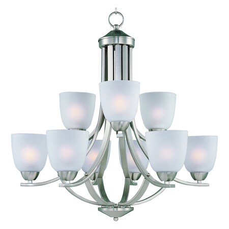 Maxim Nine Light Satin Nickel Frosted Glass Up Chandelier 11226FTSN